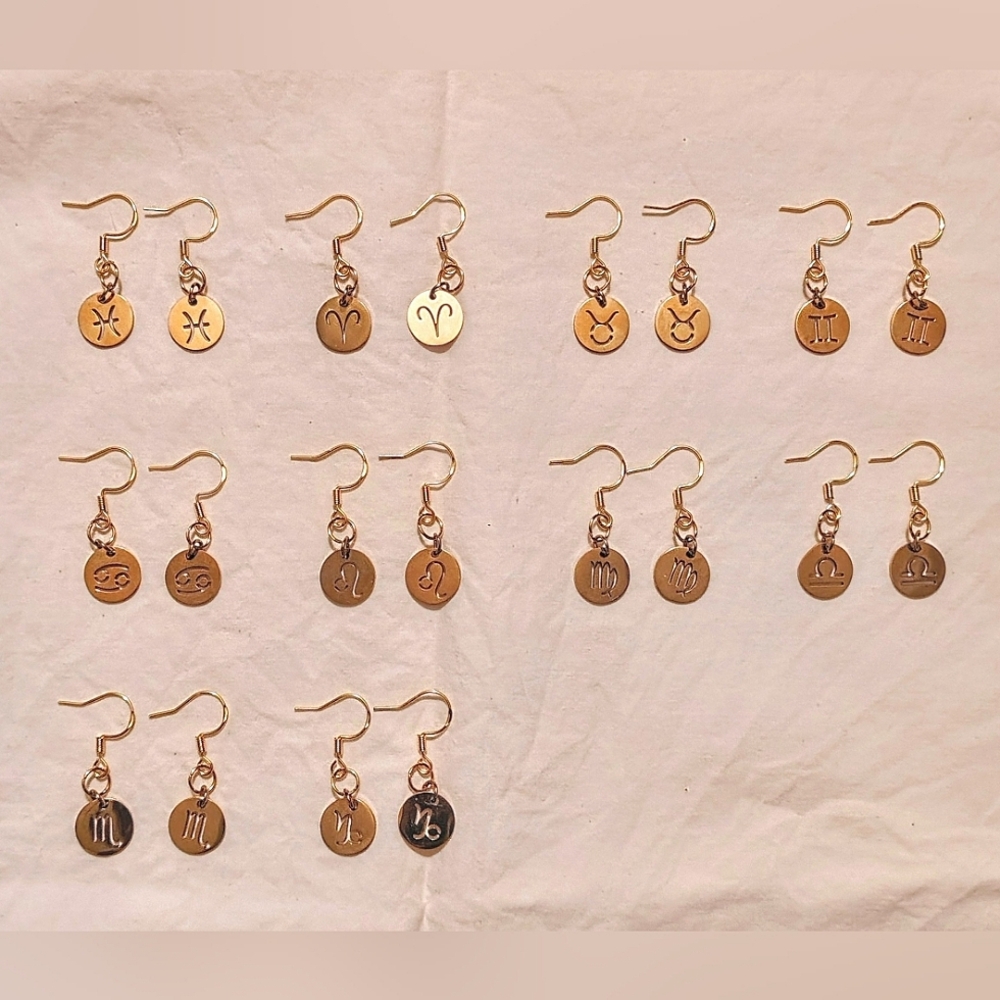 NEW! Jenny's Handmade Zodiac Sign Earrings 18K Gold Plated Hoops